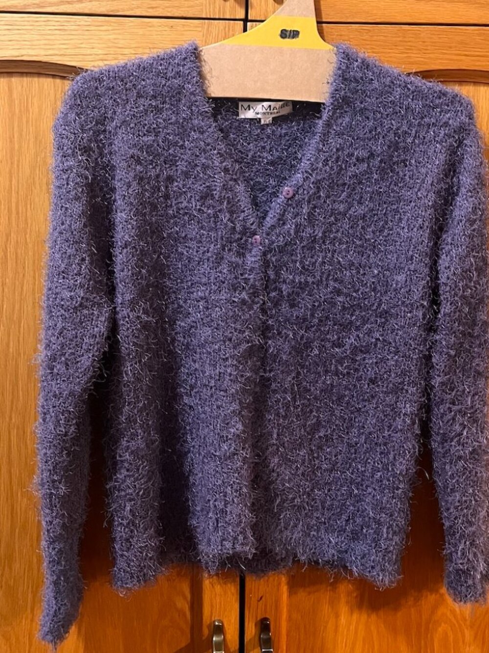 Purple Fuzzy V-Neck Women's Sweater